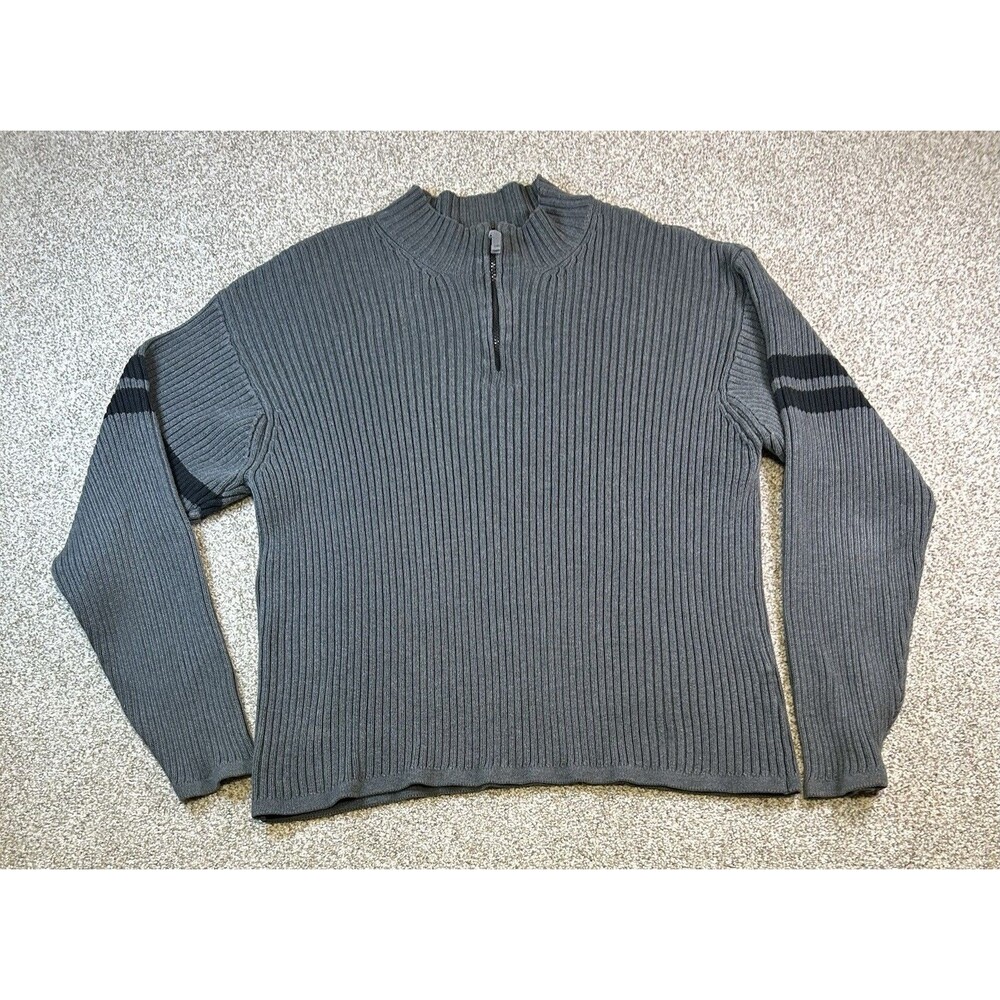Eddie Bauer‎ Men's Sweater Tall Large Gray  1/4 Zip Pullover 100% Cotton